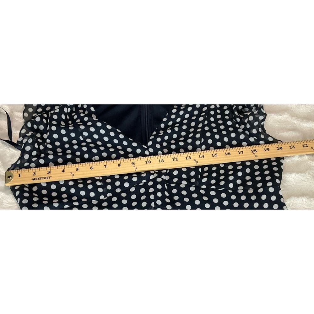 TOMMY HILFIGER Women's Size 14 Navy & White Polka Dot Chiffon High Low Dress - Picture 12 of 15